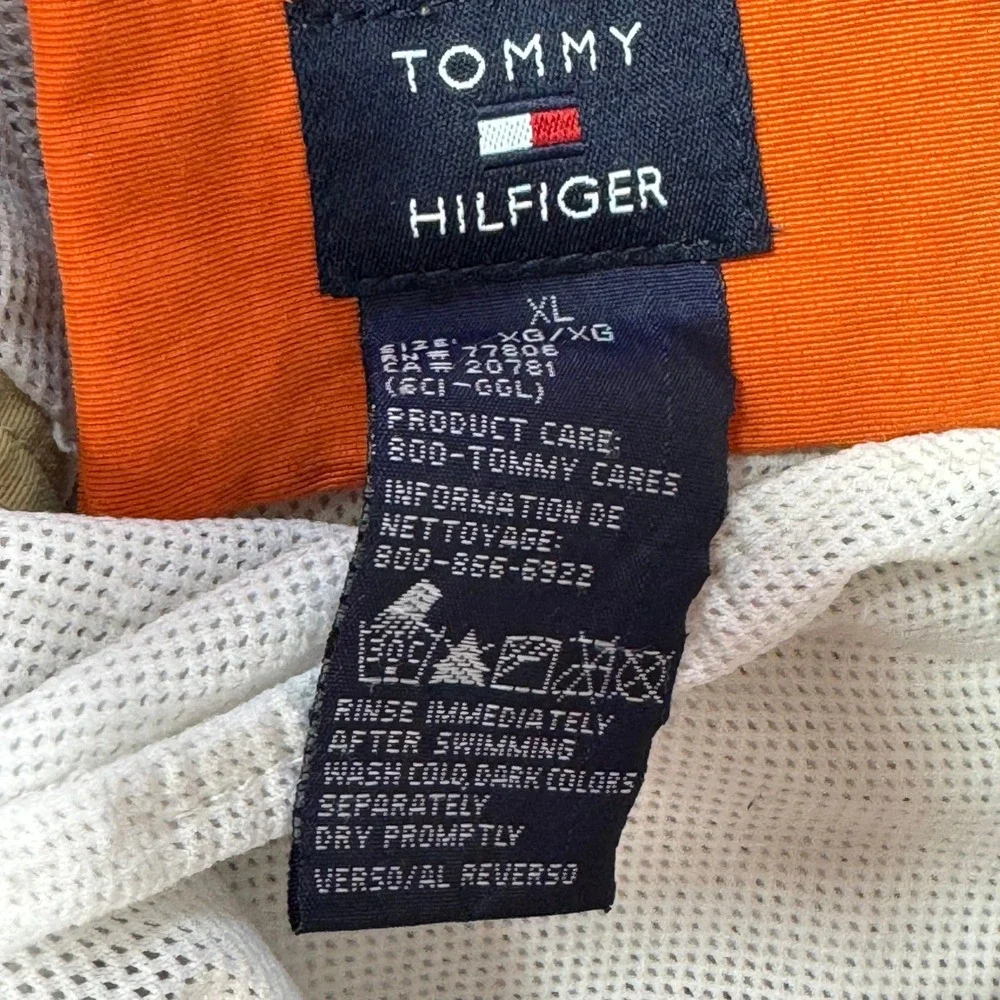 Y2K Tommy Hilfiger Vintage Mens XL Tan Navy‎ Colorblock Board Shorts Swim Trunks